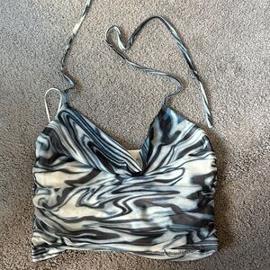Marble Print Women's Cowl Neck Top